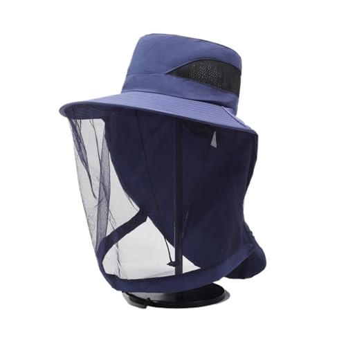 Sombrero mosquitera unisex en azul oscuro con visera de red oculta