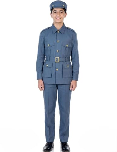 Image of BookMyCostume Premium Fabric Indian Air Force with Whistle Professional Community Helper Kids Fancy Dress Costume - Grey 10-11 years