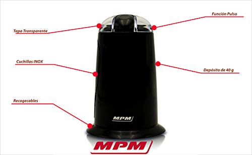 MPM MMK-07/C Molinillo café eléctrico pequeño, Semillas Especias y Frutos Secos, Cuchilla Doble Acero Inoxidable, min… - Imagen 8