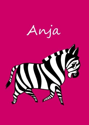 personalisiertes Malbuch / Notizbuch / Tagebuch - Anja: Zebra - A4 - blanko