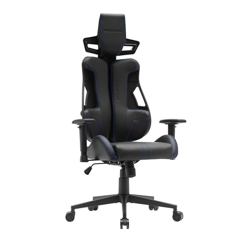 Mars Gaming MGC-Elite, Chaise Gaming Ergonomique, Dossier Flexible Adaptatif, Accoudoirs Ajustables 2D, Siège Inclinable, Finition Cuir PU, Chaise de Bureau avec Roues XL, Vérin à Gaz Classe 4, Bleu