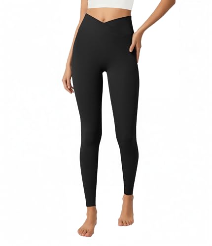 Leggings for Womens High Waist V Crossover,Buttery Soft Tummy Control Yoga Pants for Workout Running