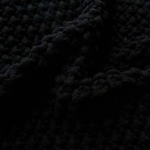 Longhui Bedding Chunky Cable Knit Throw Blanket Lightweight Black 100% Organic Cotton Blanket For Sofa Couch Bed Baby Nursery, Rustic Shabby Chic Modern Farmhouse, 51” X 63” Give Laundering Bag #TOP4