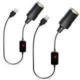 Moqidong USB to 12V Adapter, 2-Pack QC3.0 USB A Male to 12V Cigarette Lighter Adapter Quick Charger to Cigarette Lighter Socket Female Cable for Dashcam GPS Power Bank Led Light Strips