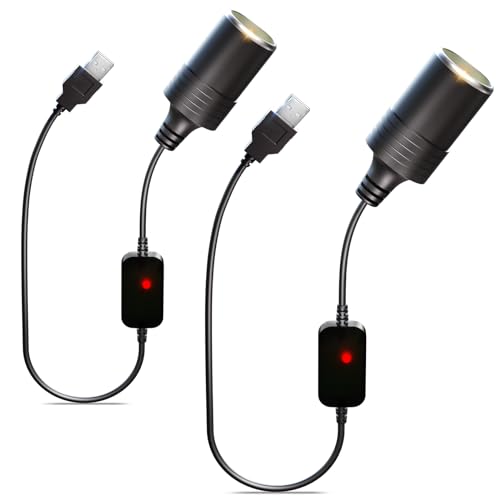 Moqidong USB to 12V Adapter, 2-Pack QC3.0 USB to 12V Cigarette Lighter Adapter Quick Charger USB A Male to 12V Cigarette Lighter Socket Female Cable for Dashcam GPS Power Bank Led Light Strips
