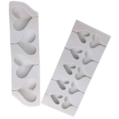 BESPORTBLE Molde de Silicona para Piruletas Forma de Corazón 2 Unidades 1 Grande de 4 Cavidades y 1 Pequeño de 10 Cavidades Apto para Horno y Microondas Antiadherente y Seguro para