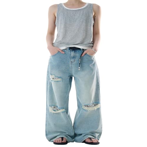Men's Jeans American High-Street Distressed Denim Pants Loose-Fit Straight-Leg Vintage Long Trouser for Men2