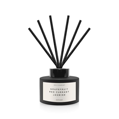 ENVIRONMENT - Difusor de varillas MRT inspirado en hoteles de 5 estrellas, difusor de varillas de 200 ml para aromaterapia (pomelo, grosella roja, jazmín) para el hogar, fragancia de aceite, productos
