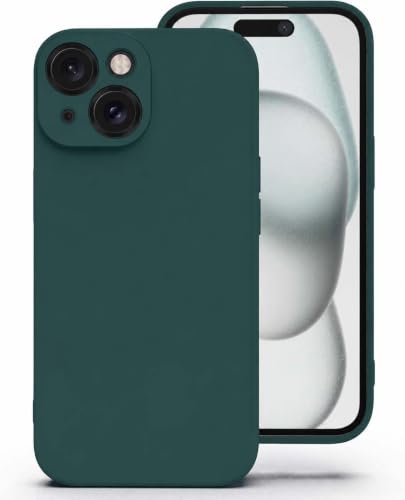 Image of DIZORO Square Microfiber Candy Case Compatible for iPhone 15 Shockproof Slim Back Cover Liquid Silicone Case - Forest Green