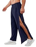 Deyeek Men's Tear Away Pants 2 Side Snap Open Bottom Sweatpants Loose Fit Casual Post Surgery Pants with Pockets Dark Blue