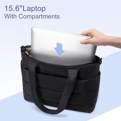 Image of Puffer Tote Bag for Women Quilted Nurse Bag Lightweight Work Bag for Teacher Travel Handbag with Multiple Pockets
