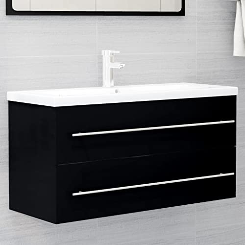 Generico Mueble lavabo negro 100 x 38,5 x 48 cm de madera multicapa, juego de muebles para baño, 804720