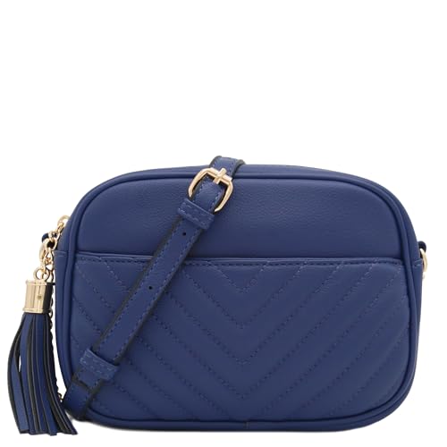 Image of FashionPuzzle Chevron Quilted Crossbody Camera Bag with Chain Strap and Tassel