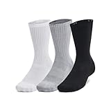 Under Armour Unisex-Adult Training Cotton Crew Socks 3 Pack, (035) Steel/White/Black, Large