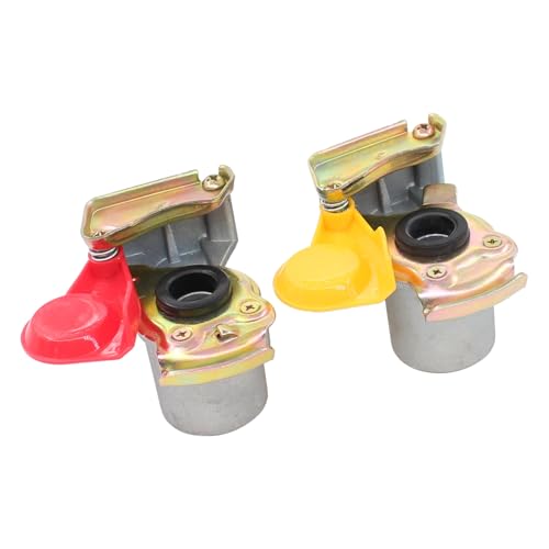 Kupplungskopf M16 mit Filter ohne Ventil Set Druckluftkopf rot gelb M16x1,5 mit Staubkappe für LKW Zugmaschine Traktor Druckluft Motorwagen Zugfahrzeug Traktoren Bremse Anhänger Auflieger M24 x 1,5