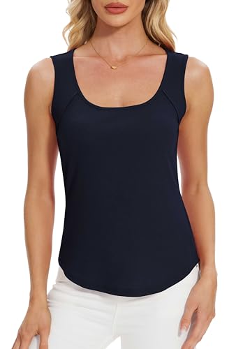 QUEZHU Women's Square Neck Sleeveless Slim-Fit Tank Ribbed Summer Solid Color Basic Tight Tank Tops - Image 4