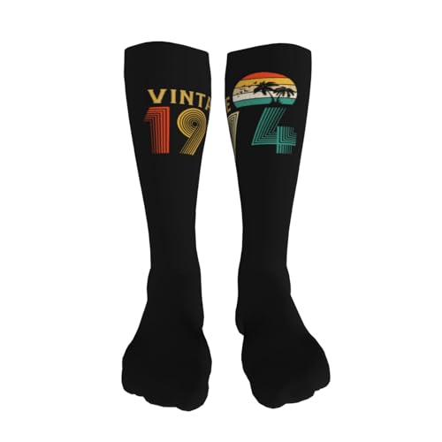 Compression Socks, Retro 50th Birthday Gift Vintage 1974 Gifts Socks for Women Men Running Socks Soft Warm Long Socks Compression Socks Hiking Socks - 20in Black4