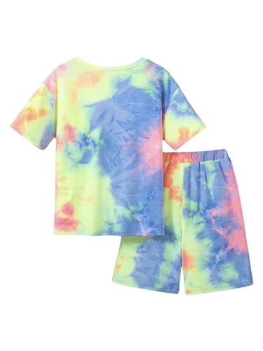 Image of Verdusa Boy's 2 Piece Outfits Tie Dye Crew Neck Tee Shirts and Track Shorts