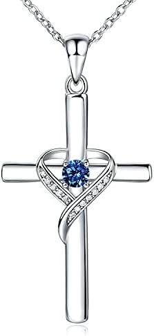 AmorAime 925 Sterling Silver Cross Necklace for Women Birthstone Necklace Birthstone Jewelry for Christmas,Birthday or Mother's Day