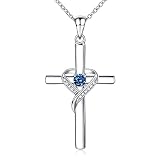 AmorAime 925 Sterling Silver Cross Necklace for Women Birthstone Necklace Birthstone Jewelry for Chr