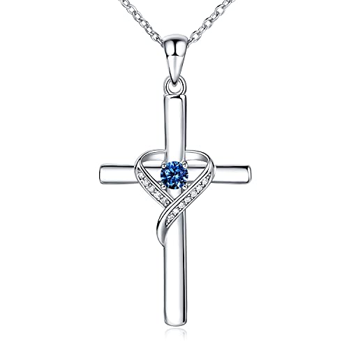 AmorAime 925 Sterling Silver Cross Necklace for Women Large Gold Cross Birthstone Faith Heart Necklaces for Easter Festival or Holiday