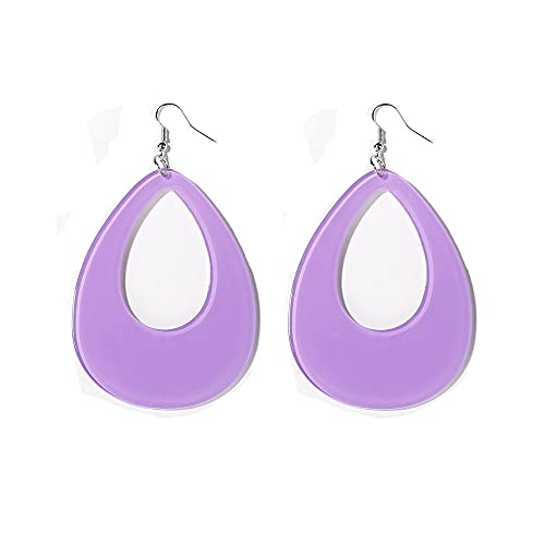 Hollow Round Oval Acrylic Dangle Earrings Transparent Geometric Multi-Color Fashion Earrings for Women -Purple Oval