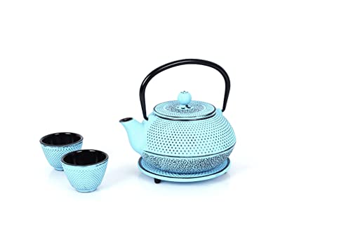 Echtwerk Juego de té de hierro colado, tetera de 0,8 l con filtro extraíble, tetera con platillo y 2 tazas de té,...