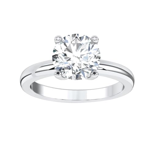 1/2 Carat - 5 Carat Lab Grown Diamond 4 Prong Solitaire Ring | 14K White Gold Engagement Anniversary Wedding Band Ring for Women | E-F Color and VS1 Clarity