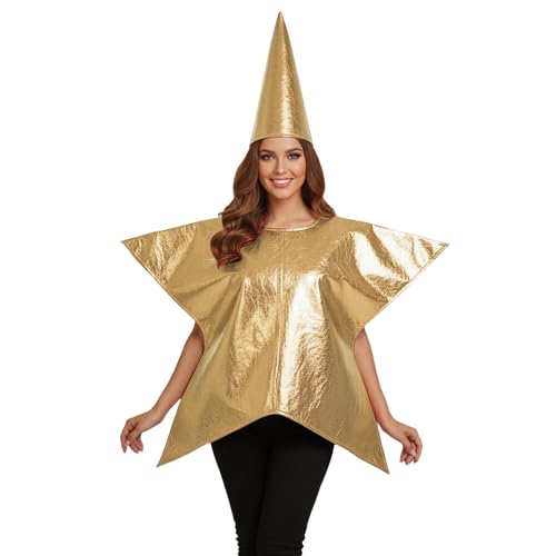 Bauzuoyo Disfraz de estrella para hombre y mujer, cosplay, carnaval, fiesta, disfraz, disfraz de baile, blusa de estrella con sombrero, Navidad, Halloween, disfraz festivo de escenario