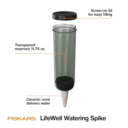 Image of Fiskars Watering Spike for Indoor Plants, Self-Watering Device to Water Plants While Away, Continuous Hydration for Care on Vacation & Travel, Porous Ceramic Cone Stake for Slow Release, 11.75 oz