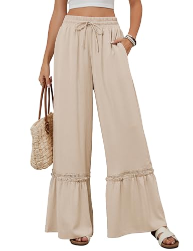 BMJL Womens High Waisted Wide Leg Pants Palazzo Beach Trousers Lace Flowy Summer Outfits