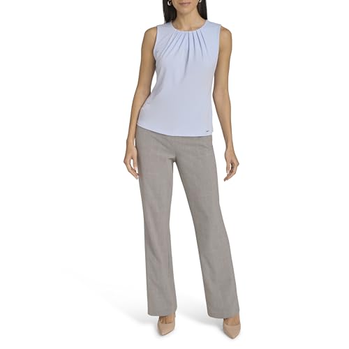 Calvin Klein Women's Pleat Neck Sleeveless Blouse Shirt, Sky, L