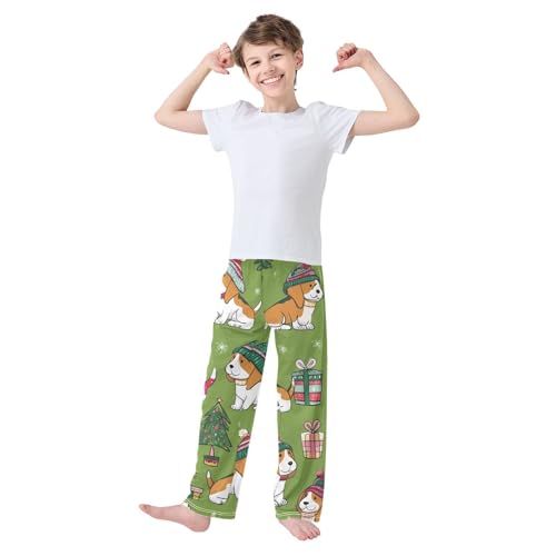 ZZXXB Lovely Beagle Xmas Trees Boys Long Pants Soft Trousers Elastic Waist Kids Lounge Bottoms with Pockets S-XL3