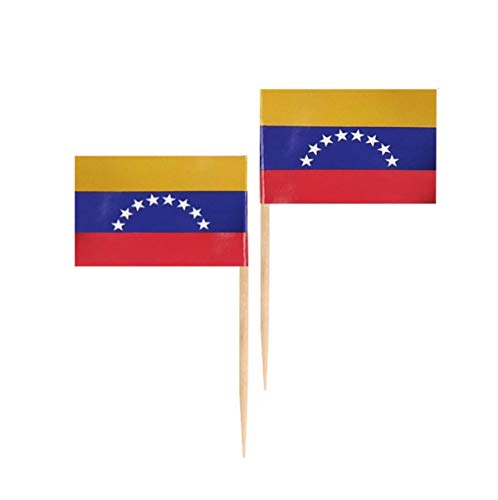 JAVD CYPS 100 Pcs Venezuela Flag Venezuelans Toothpick Flags, Small Mini Stick Cupcake Toppers Venezuelans Flags,Country Picks Party Decoration Celebration Cocktail Food Bar Cake Flags