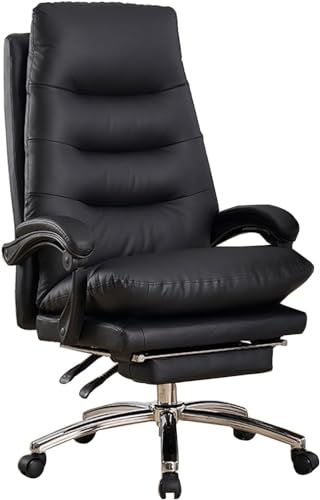 Presidente del Brazo Silla de Oficina ejecutiva Silla de tareas giratorias de Cuero Genuino, Silla de Oficina Grande y Alta con reposapiés Silla de Cuero reclinable, tamaño Negro-uno LWX