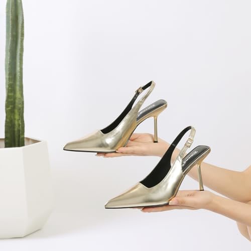 Image of RIBONGZ Sexy Slingback Pumps Elegant Dressy Heels for Women Closed Toe Pointy High Heels Wedding Bride Prom Party Evening Shoes