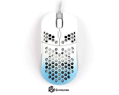 G-Wolves Hati HT-M 3360 Ultra Lightweight Honeycomb Shell Wired Gaming Mouse up to 12000 cpi - 6 Buttons - 2.18 oz (61g) (White & Blue)