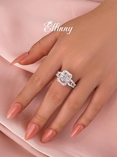 6.5ct Luxurious Crushed Ice Radiant Cut Engagement Ring,Big CZ Half Eternity 925 Sterling Silver Promise Ring for Wedding,Daily,Travel3