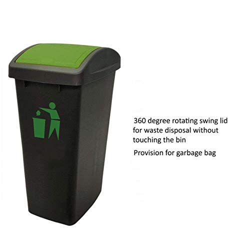 Image of Cello Plastic Swing-Lid Garbage Dustbin (48 L, Black-Green)