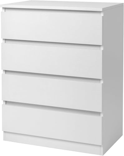 GODECOR Dresser for Bedroom, Modern Wood Dresser Chest of Drawers, No Handle Storage Cabinet for Girls, Anti-Tipping Device, Living Room, Home Office, Hallway Organizer (White, 4 Drawers)