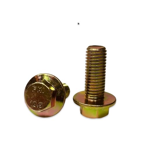 m12-1.75 X Grade 10.9 Metric Flange Bolts Yellow Zinc Hardened Qty 1 Length 35 Mm Heavy Duty Fasteners Hardware Set Industrial Fastening Assortment Construction