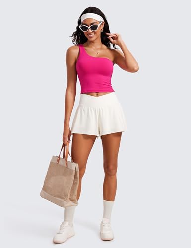 Image of CRZ YOGA Butterluxe One Strap Crop Tank Tops | Light Support, Removable Pads, Yoga, Extremely Soft, Longline Sports Bras for Women