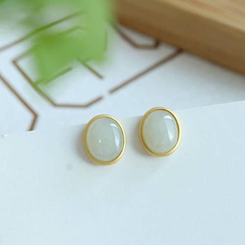 Boucles d'oreilles jade blanc et argent bijoux simples de mode quotidienne