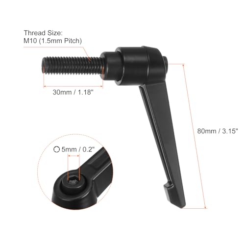 Image of HARFINGTON 6pcs Adjustable Clamping Lever Handles M10 x 30mm Male Thread Bolt Knobs Rotating Screw Locking Quick Release Ratchet Push Button Handle, Black