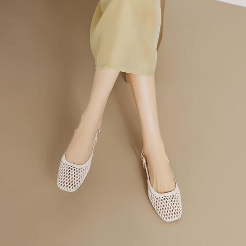 Cozivwaiy Women Mesh Slingback Flat Low Heel Square Toe Adjustable Buckle Comfortable Dress Shoes3