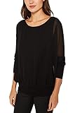 comma kurzarmbluse schwarz Chiffonbluse mit lockerem Schnitt und breitem Gummizug Saum