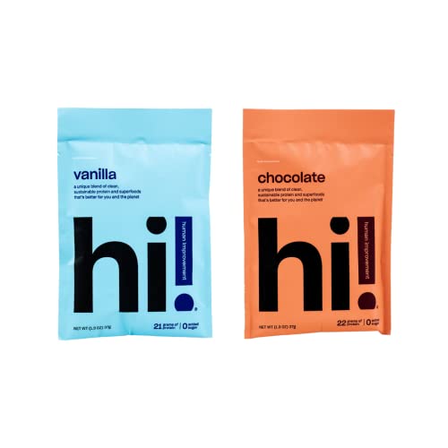 Human Improvement Hi Whole Food Based Plant and Cricket Protein Powder Blend, Variety Pack, 1.4 Ounce, 2 Packets (1 Each Vanilla & Chocolate)