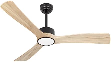 RACCROC Wood Ceiling Fans with Lights and Remote,52in Ceiling Fan,22W LED Light Modern Ceiling Fan with Lights,3 Natural Solid Wood Blades,6 Speeds,Reversible Quiet DC Motor