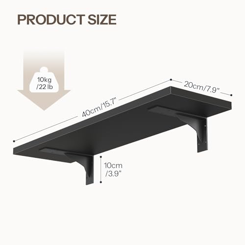 Image of HOOBRO Floating Shelves for Wall, 15.4 inch Wall Mounted Shelves Set of 2, Hanging Storage Shelf with Metal Brackets, Wooden Shelf for Living Room, Bedroom, Bathroom, Black BK42BJP201G1