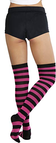 Image of ToBeInStyle Women's Bright Vibrant Rainbow Striped Thigh High Rave Stockings